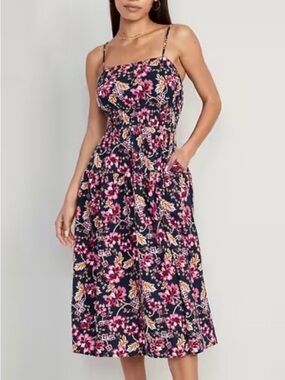 Old Navy Floral Midi Sundress with Pink & Mustard Flowers size S